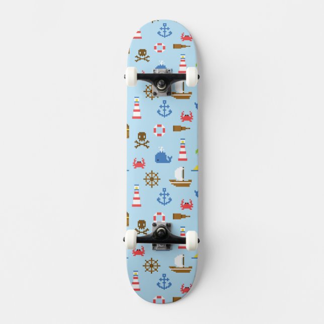 Pixel Sea Art Pattern Skateboard (Front)