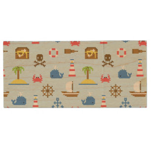 Pixel Sea Art Pattern Wood USB Flash Drive