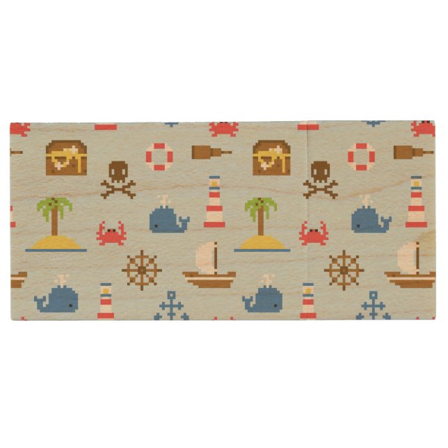 Pixel Sea Art Pattern Wood USB Flash Drive (Front)