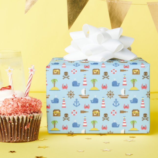 Pixel Sea Art Pattern Wrapping Paper (Birthday Party)