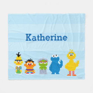 Pixel Sesame Street Characters   Add Your Name Fleece Blanket