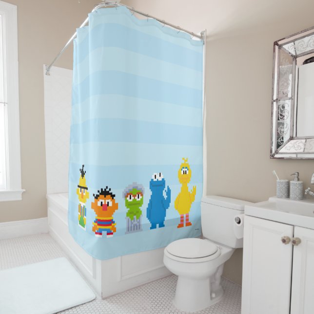 Pixel Sesame Street Characters Shower Curtain (In Situ)