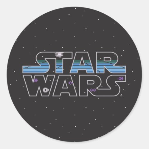 Pixel Starfield  Space Ships Star Wars Logo Classic Round Sticker