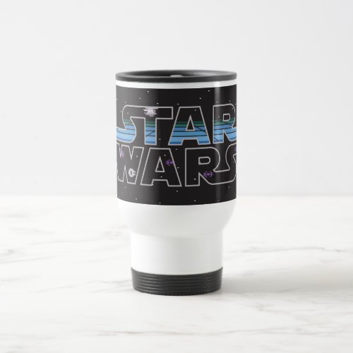Pixel Starfield  Space Ships Star Wars Logo Travel Mug