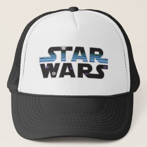 Pixel Starfield  Space Ships Star Wars Logo Trucker Hat