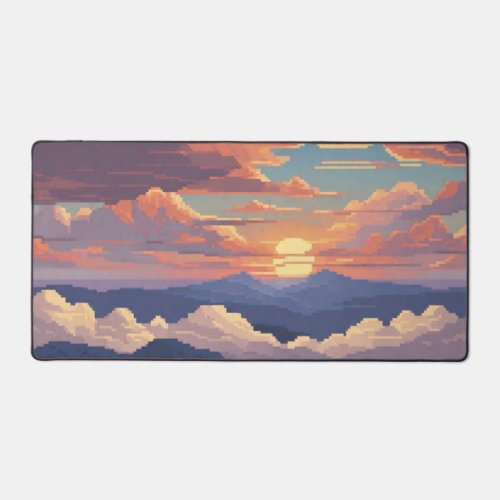 Pixel sunset among the mountains desk mat