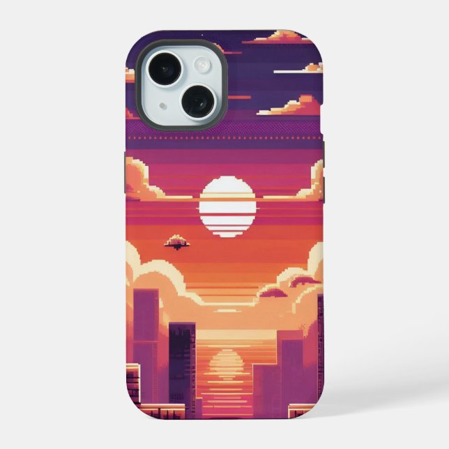 Pixel Sunset City Iphone Case (Back)