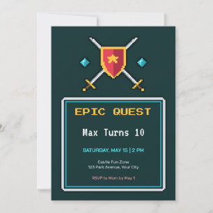 Pixel Sword and Shield 10th Birthday Invitation