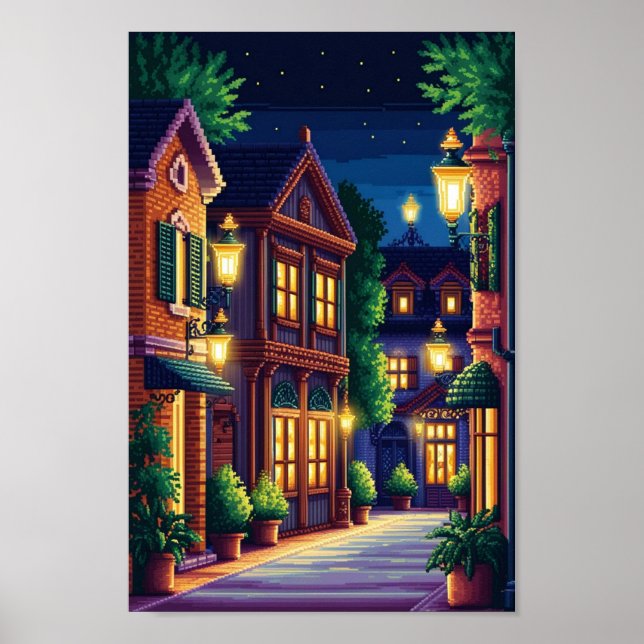 Pixel Tranquility: Do City Nights Whisper in Warm  Poster (Front)