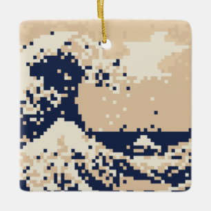 Pixel Tsunami 8 Bit Pixel Art Ceramic Ornament