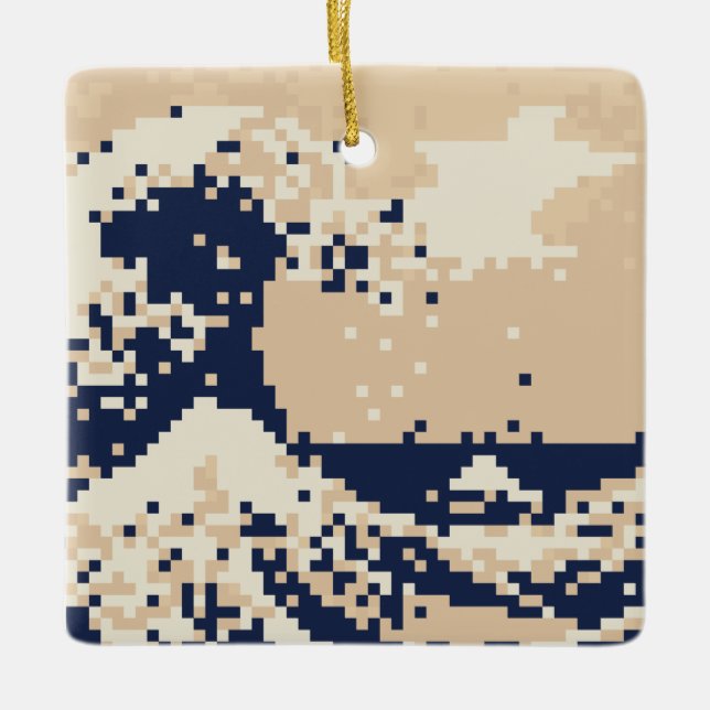 Pixel Tsunami 8 Bit Pixel Art Ceramic Ornament (Front)