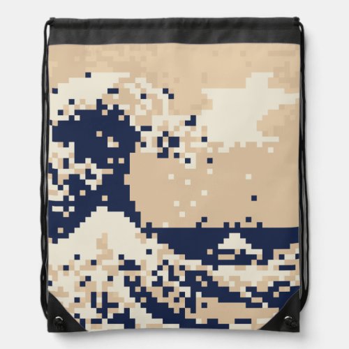 Pixel Tsunami 8 Bit Pixel Art Drawstring Bag