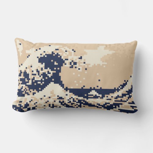 Pixel Tsunami 8 Bit Pixel Art Lumbar Pillow