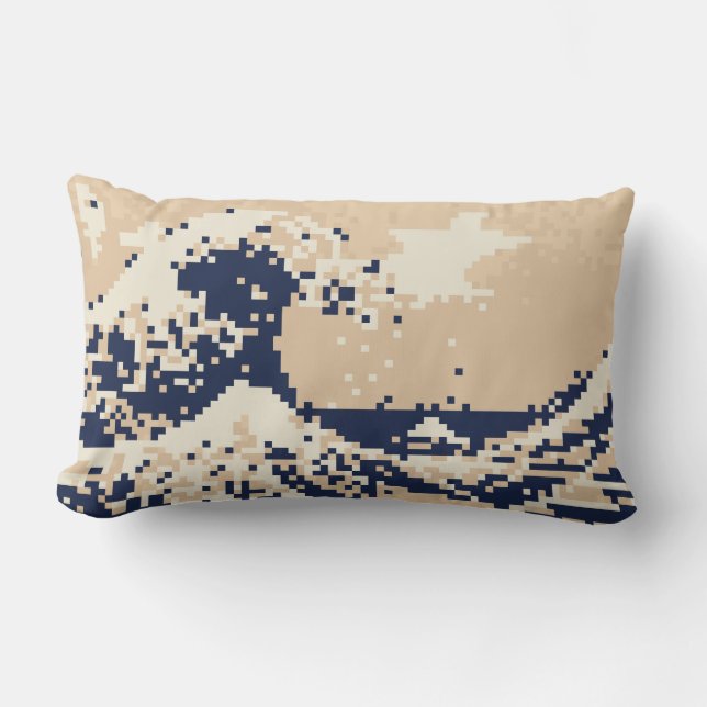 Pixel Tsunami 8 Bit Pixel Art Lumbar Pillow (Front)