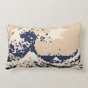 Pixel Tsunami 8 Bit Pixel Art Lumbar Pillow