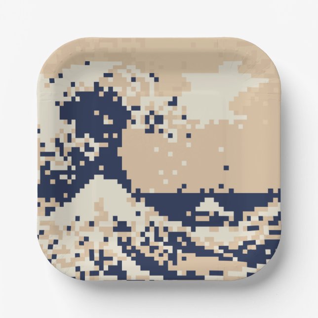 Pixel Tsunami 8 Bit Pixel Art Paper Plates (Front)