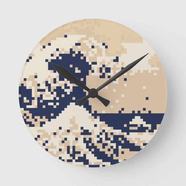 Pixel Tsunami 8 Bit Pixel Art Round Clock (Front)