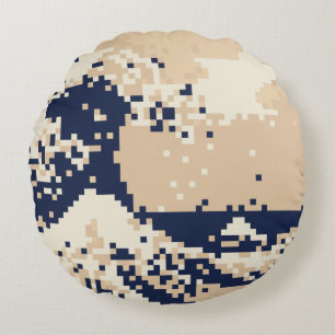 Pixel Tsunami 8 Bit Pixel Art Round Pillow