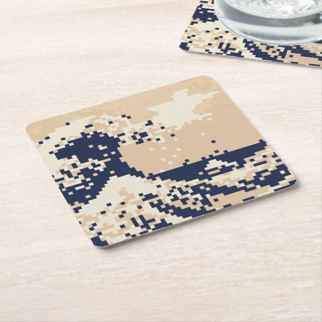 Pixel Tsunami 8 Bit Pixel Art Square Paper Coaster (Angled)
