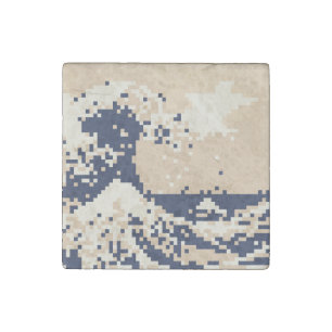 Pixel Tsunami 8 Bit Pixel Art Stone Magnet