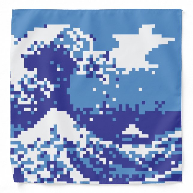 Pixel Tsunami Blue 8 Bit Pixel Art Bandana (Front)
