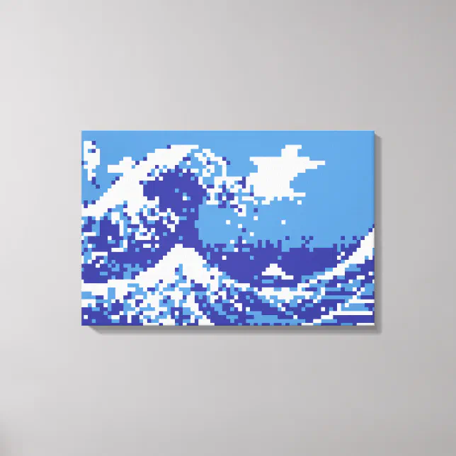 Pixel Tsunami Blue 8 Bit Pixel Art Canvas Print | Zazzle