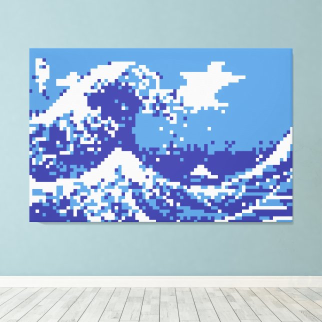 Pixel Tsunami Blue 8 Bit Pixel Art Canvas Print | Zazzle