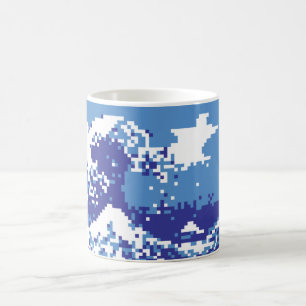 Pixel Tsunami Blue 8 Bit Pixel Art Coffee Mug