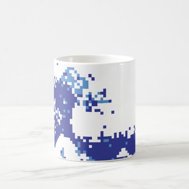 Pixel Tsunami Blue 8 Bit Pixel Art Coffee Mug (Center)
