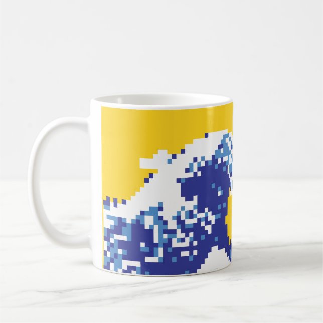 Pixel Tsunami Blue 8 Bit Pixel Art Coffee Mug (Left)