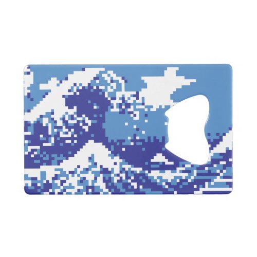 Pixel Tsunami Blue 8 Bit Pixel Art Credit Card Bottle Opener