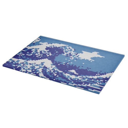 Pixel Tsunami Blue 8 Bit Pixel Art Cutting Board