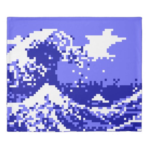 Pixel Tsunami Blue 8 Bit Pixel Art Duvet Cover