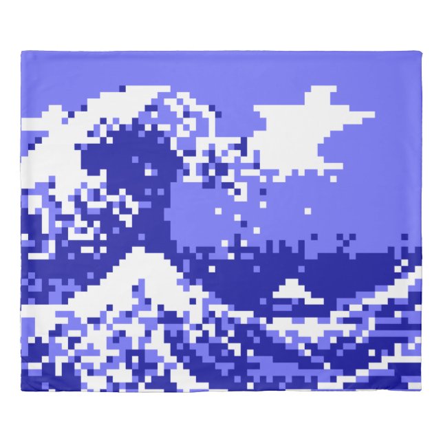 Pixel Tsunami Blue 8 Bit Pixel Art Duvet Cover (Front)
