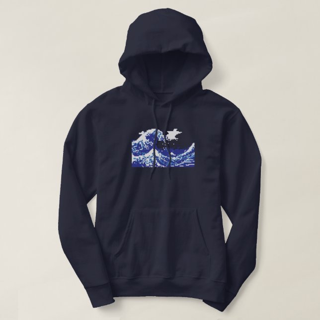 Pixel Tsunami Blue 8 Bit Pixel Art Hoodie (Design Front)