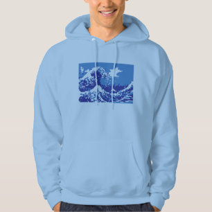 Pixel Tsunami Blue 8 Bit Pixel Art Hoodie