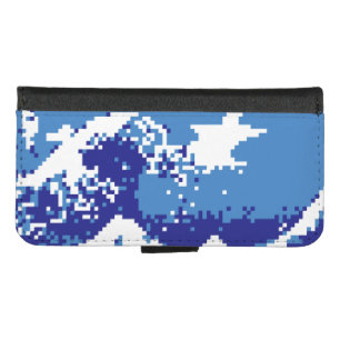 Pixel Tsunami Blue 8 Bit Pixel Art iPhone 8/7 Wallet Case