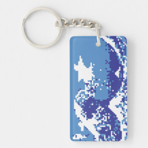 Pixel Tsunami Blue 8 Bit Pixel Art Keychain