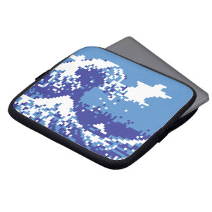 Pixel Tsunami Blue 8 Bit Pixel Art Laptop Sleeve