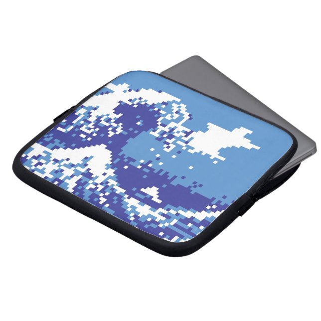Pixel Tsunami Blue 8 Bit Pixel Art Laptop Sleeve (Front Top)