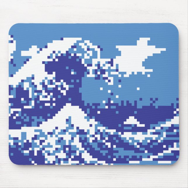 Pixel Tsunami Blue 8 Bit Pixel Art Mouse Pad (Front)