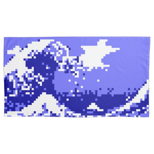 Pixel Tsunami Blue 8 Bit Pixel Art Pillow Case