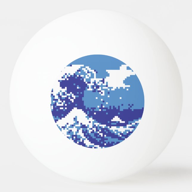 Pixel Tsunami Blue 8 Bit Pixel Art Ping-Pong Ball (Front)