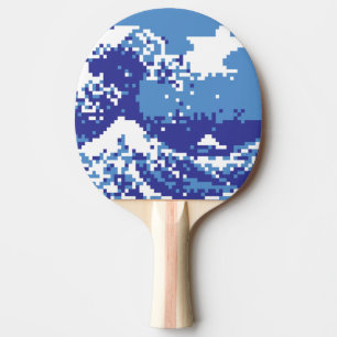 Pixel Tsunami Blue 8 Bit Pixel Art Ping-Pong Paddle