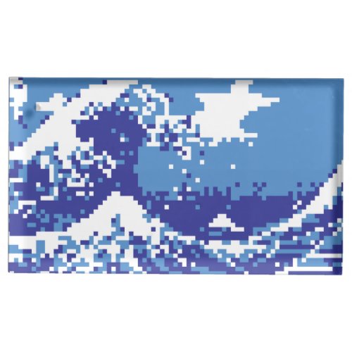 Pixel Tsunami Blue 8 Bit Pixel Art Place Card Holder