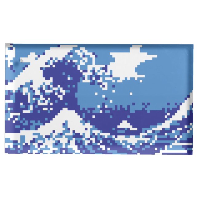 Pixel Tsunami Blue 8 Bit Pixel Art Place Card Holder (Front)