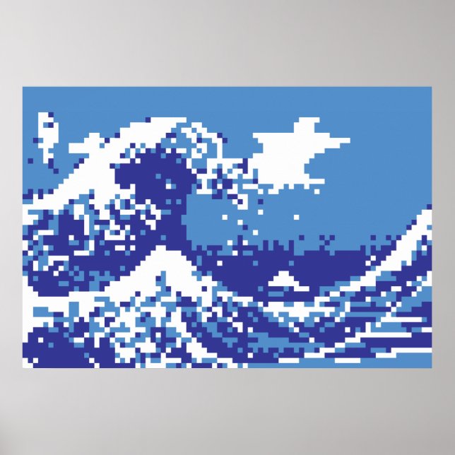 Pixel Tsunami Blue 8 Bit Pixel Art Poster (Front)