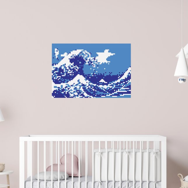 Pixel Tsunami Blue 8 Bit Pixel Art Poster | Zazzle