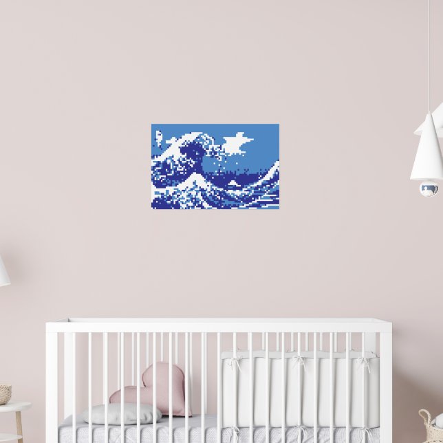 Pixel Tsunami Blue 8 Bit Pixel Art Poster | Zazzle