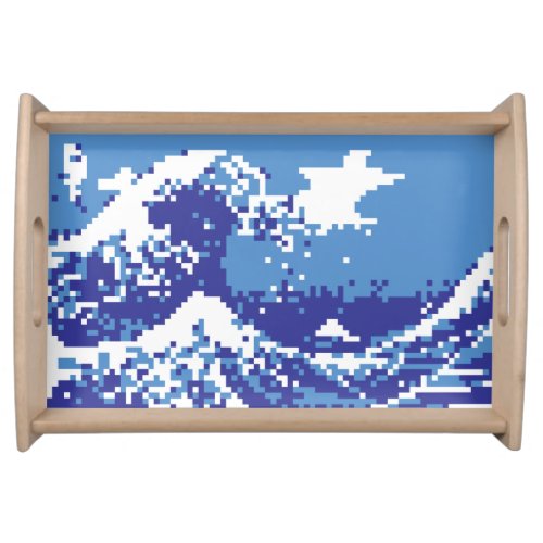 Pixel Tsunami Blue 8 Bit Pixel Art Serving Tray